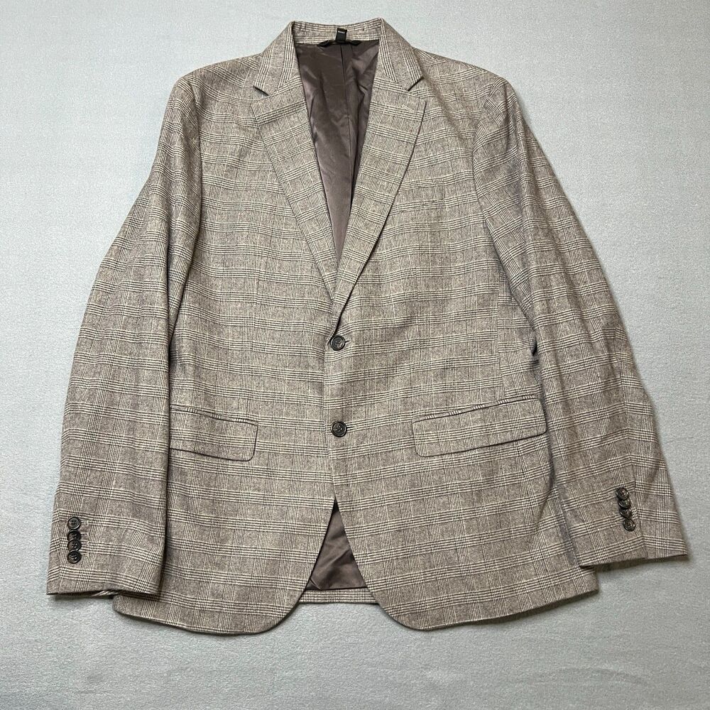 Banana Republic Blazer Jacket Men's 40R Gray Cotton Plaid Slim Fit Notch Lapel